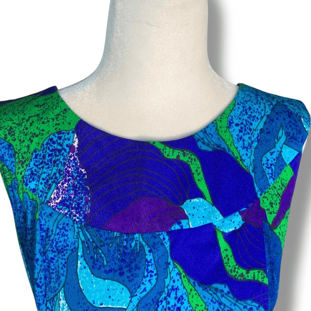 Vintage 60s Hale Muu Hawaiian Maxi Dress Blue Purple Green Abstract Floral Small - Picture 5 of 13